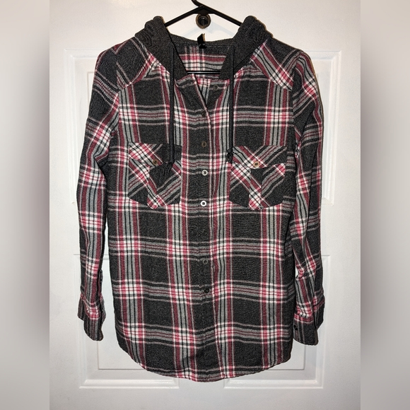 Rolling Stones Upcycled Flannel Shirt With Hood - Picture 4 of 4